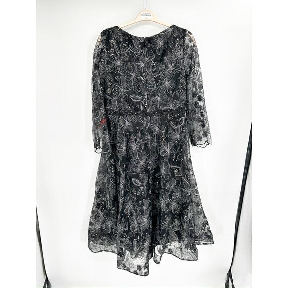 Mac Duggal 67541 Black Long Sleeve Illusion Sequin Embroidered Midi Dress 14W - Picture 6 of 6